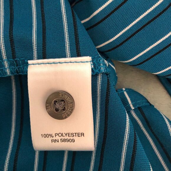 Roundtree &Yorke Mens L Teal Striped Performance Polo Shirt Stretch Comfort Golf - Picture 4 of 7